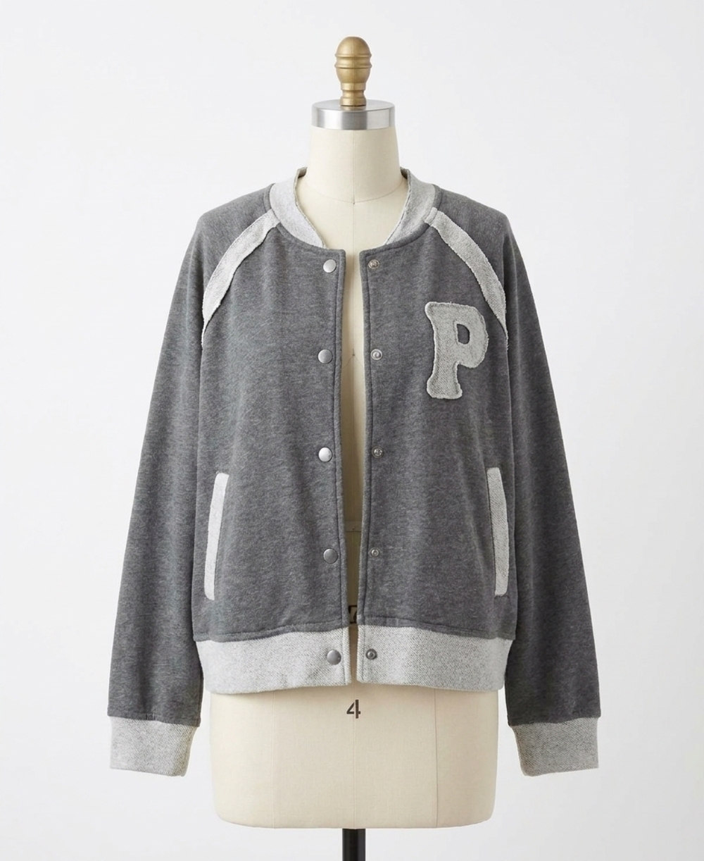 NEW POL french terry baseball jacket in heather charcoal